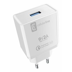 Kućni Punjač CELLULARLINE, Za Huawei/Xiaomi/Motorla 18W, 1xUSB-A, QC 3.0, Bijeli