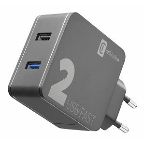Kućni Punjač CELLULARLINE, Multipower Fast, 30W, 2xUSB-A, QC 3.0, Crni