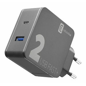Kućni Punjač CELLULARLINE, Multipower Fast+, 36W, 1xUSB-A, 1xUSB-C, QC 3.0, Crni