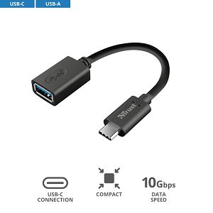 Adapter TRUST Calyx 20967, USB-C Na USB-A (Ž), Kabel 9 Cm, Black