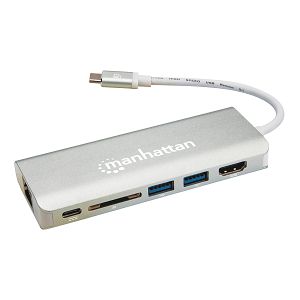 Adapter MANHATTAN 152075, Multiport, 3.2 USB-C  na HDMI 4K, 2xUSB-A 3.0, USB-C, RJ45, SDCR