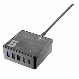 Kućni Punjač CELLULARLINE, Multipower 5 Fast +, 60W, 4xUSB-A, 1xUSB-C, QC 3.0, Crni