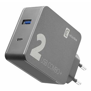 Kućni Punjač CELLULARLINE, Multipower 2 Combo+, 48W, 1xUSB-A, 1xUSB-C, QC 3.0, Kabel USB-C 160cm, Crni