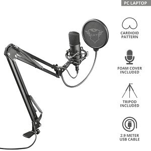 Mikrofon TRUST GXT 252+ Emita PLUS, Streaming, Podcasting, Sink., Akustična Glazba, USB, Black