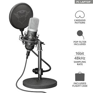 Mikrofon TRUST GXT 252 Emita, Streaming, Podcasting, Sinkronizacije, Akustična Glazba, USB, Black