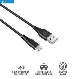 Kabel Za Punjenje Gamepada TRUST GXT 226 Play & Charge, PS5, USB-A Na USB-C, 300cm, Black