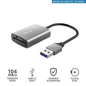 Čitač Kartica TRUST Dalyx 24135, PC, USB 3.2 Fast, Silver