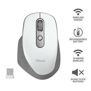 Miš TRUST Ozaa 24035, Bežični, Punjivi, White