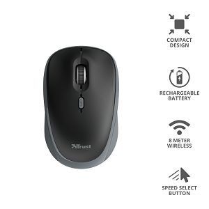 Miš TRUST Yvi 24077, Bežični, Punjivi, Black