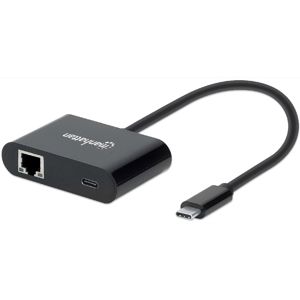 Adapter MANHATTAN 153454, GbE, 1xRJ45 (Ž) 10/100/1000Mbps, 1x PD USB-C (Ž) do 60W (20V/3A), Crni