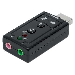 Zvučna Kartica MANHATTAN 152341, HS USB 2.0, 3D/7.1 Surround, 3.5mm audio, mic., Crni