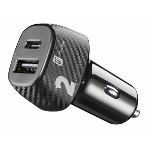 Auto Punjač CELLULARLINE, Multipower Fast+ Dual, 32W, 1xUSB-A, 1xUSB-C, Crni 