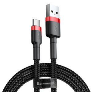 Kabel BASEUS, Woven, 2A, USB-A na USB-C, 100W, 200cm, Black/Red, CATKLF-C91