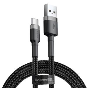 Kabel BASEUS, Woven, 2A, USB-A na USB-C, 200cm, Black/Grey, CATKLF-CG1