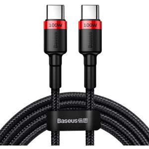 Kabel BASEUS, Woven, USB-C na USB-C,QC, PD 100W, 200cm, Black/Red, CATKLF-AL91