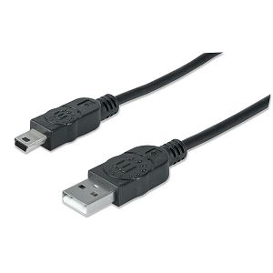 Kabel MANHATTAN 333375, USB Hi-Speed, USB-A (M) na USB-B Mini (M), USB 2.0, 480 Mbps, 1.8m, Crni
