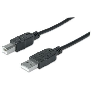 Kabel MANHATTAN 333382, USB Hi-Speed, USB-A (M) na USB-B (M), USB 2.0, 480 Mbps, 3m, Crni