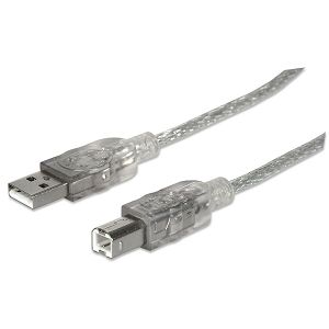 Kabel MANHATTAN 333405, USB Hi-Speed, USB-A (M) na USB-B (M), USB 2.0, 480 Mbps, 1.8m, Prozirni
