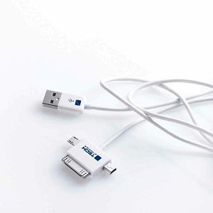 Kabel TRAVEL BLUE, 3u1 968,USB-A na Micro USB/Mini USB/Apple 30 pin, 100cm, Bijeli