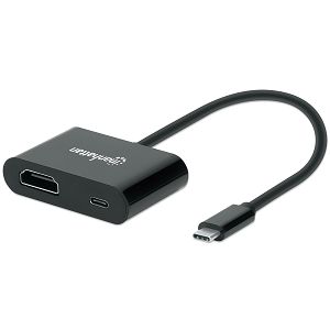 Konverter MANHATTAN 153416, USB-C (M) na HDMI (Ž), 4K@60Hz, PD do 60W (20V/3A), Crni