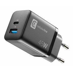 Kućni Punjač CELLULARLINE, Multipower Micro 45W, GAN, 1x USB-A, 1x USB-C