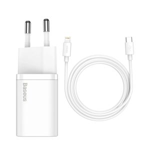 Kućni Punjač BASEUS Super Si Quick Charger 20W, USB-C, Kabel USB-C-Lightning, White, TZCCSUP-B02