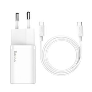 Kućni Punjač BASEUS Super Si Quick Charger25W, USB-C, Kabel C-C, White, TZCCSUP-L02