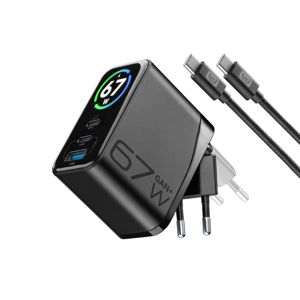 Kućni punjač CELLULARLINE, GAN+, Powerview IQ, 2x UCB-C/USB-A, Kabel C-C, 67W