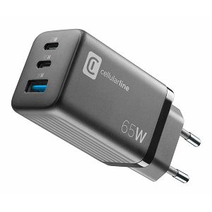 Kućni Punjač CELLULARLINE, Multipower Micro 65W, GAN, 1x USB-A, 2x USB-C