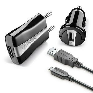 Set CELLULARLINE, 3u1, Kućni Punjač+Auto Punjač+Kabel Micro USB, Crni