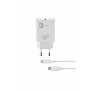 Kućni Punjač CELLULARLINE, Za Apple, 20W, 1xUSB-C, MFI, Kabel Lightning 100cm, Bijeli