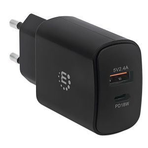 Kućni punjač MANHATTAN 102148, PD, 27W, 1xUSB-C, 1xUSB-A, Crni