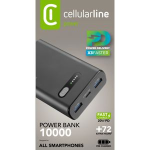 Prijenosna Baterija, CELLULARLINE, Fast PD,10000 mAh, Crna