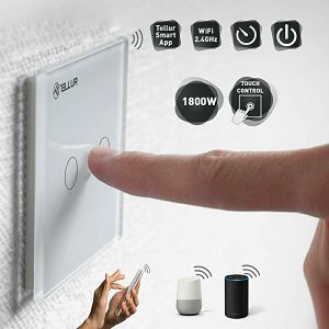 Prekidač Smart TELLUR, WiFi, 2 Ulaza, 1800W/10A, TLL331051, Kaljeno Staklo, Bijeli
