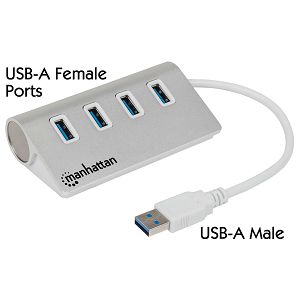 USB Hub MANHATTAN 163767, 4-Port USB 3.0, 4xUSB-A, Aluminij, Srebrni